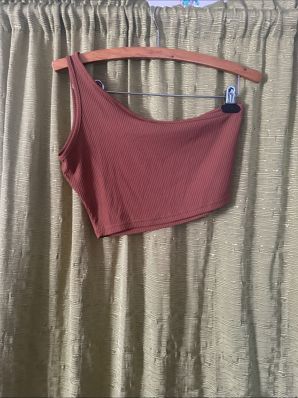 SHEIN Ribbed One-Shoulder Crop Top - Rust Brown - Picture 2 of 2
